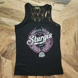 Biker Clothing Women's 74th Annual Sturgis Motorcycle Rally Black Lace Tank Top